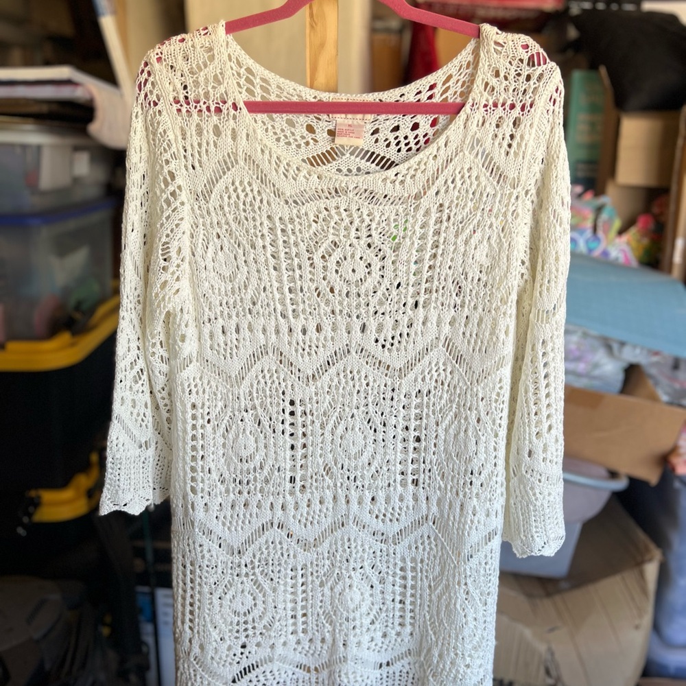 Cream Crochet Knit Sweater